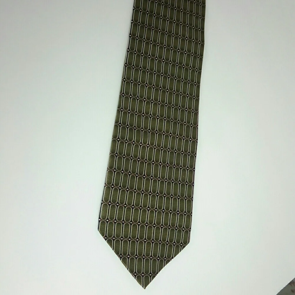 Cumo House Green Brown Geometric Silk Tie
